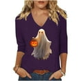 thumbnail image 2 of PNTUTB Women's Fashion Comfortable Halloween Printed 3/4 Sleeve V Neck Casual Basic Tops Blouse, 2 of 6