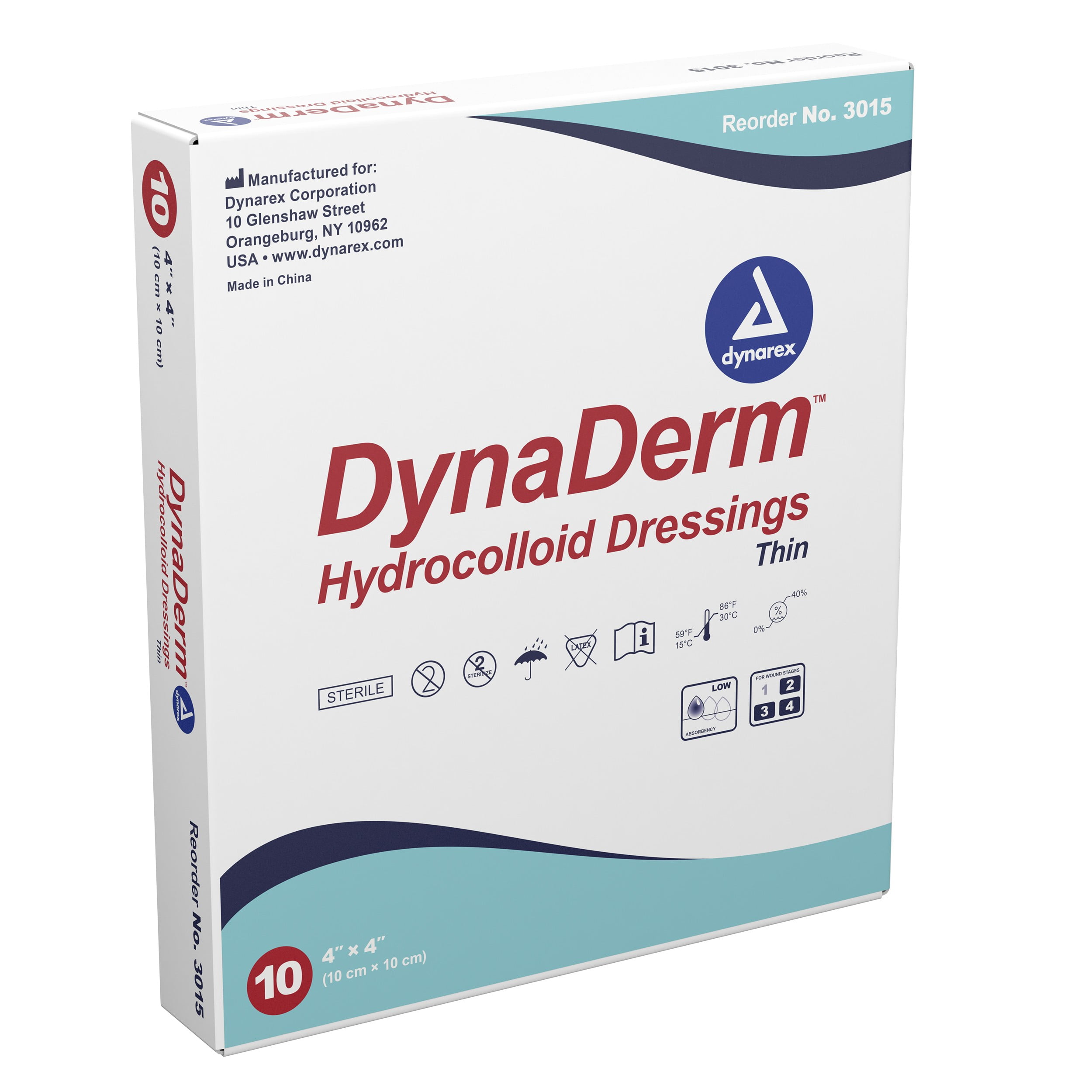 Dynarex DynaDerm Hydrocolloid Dressing Pads 4" x 4" Sterile Pad 40