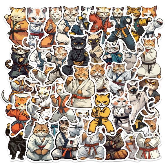 Paquete de pegatinas con tema de gato de Kung-Fu, 50 unidades, para álbumes de recortes y más