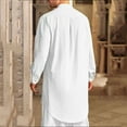 thumbnail image 3 of Mens Kaftan Robe Button Down Long Sleeve Linen Thobe Casual Muslim Gown Classic Banded Collar Henley Shirt, 3 of 8
