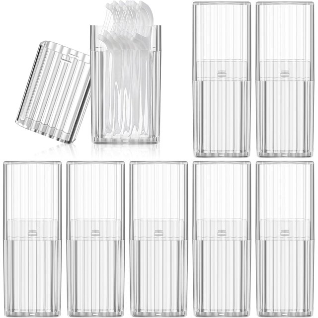 Yeanifeana 8Pcs Transparent Flosser Dispenser Container, Project Storage Case Portable Creative Storage Box, Dental Toothpick Holder Floss Travel Case for Teeth Cleaning Cotton Swab