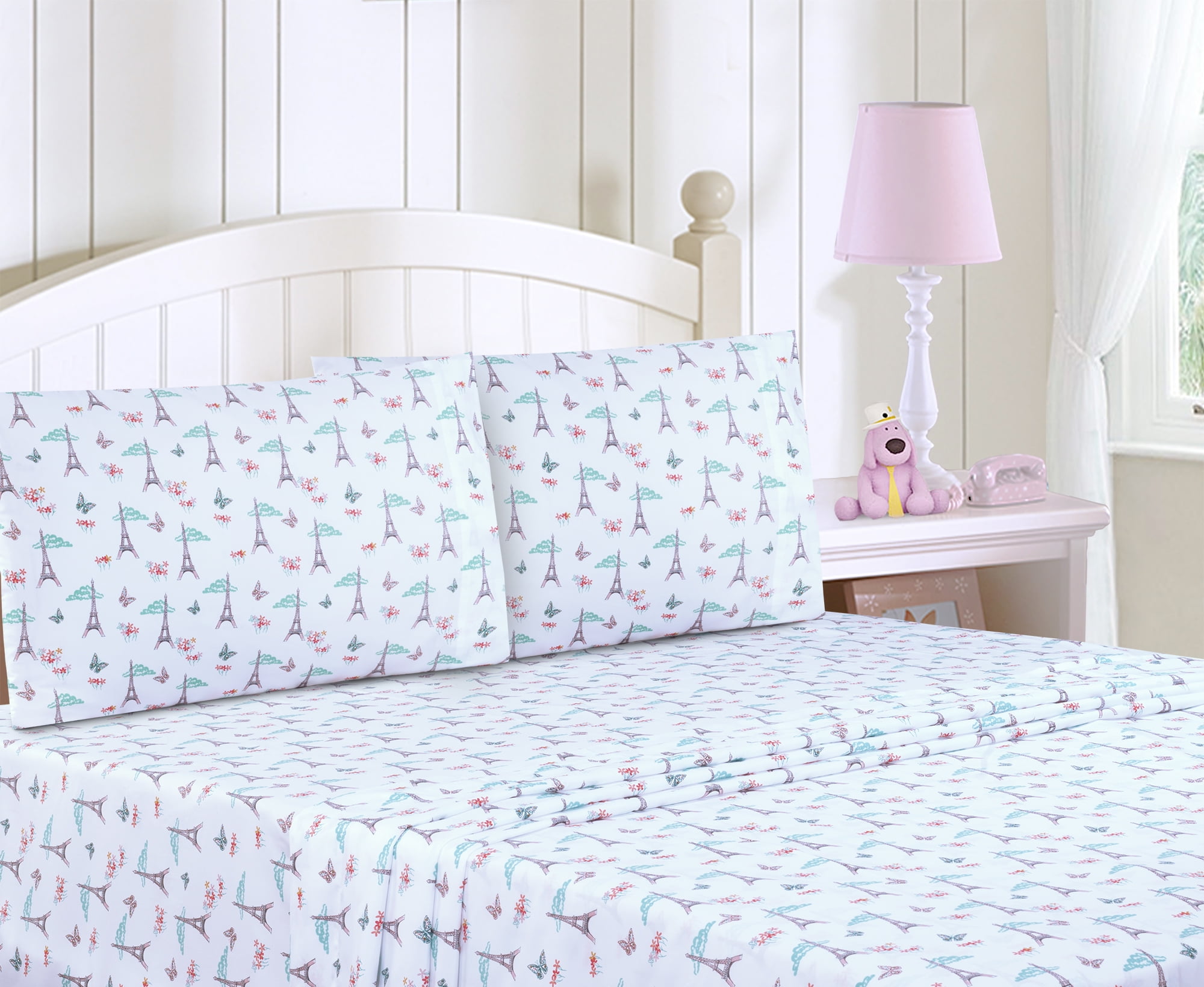 Your Zone Super Soft Multicolor Eiffel Tower Sheet Set, Twin, 3pc, Machine Wash, Polyester