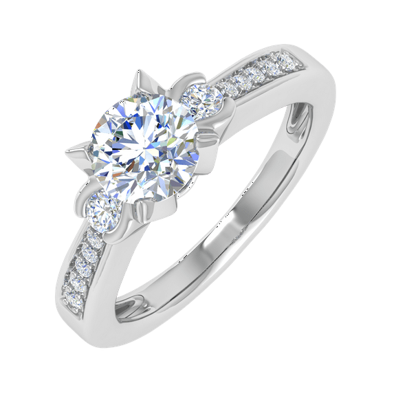 1 Carat 3-Stone Diamond Engagement Ring Band in 14K White Gold (Ring Size 5.25)