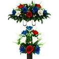 thumbnail image 6 of Sympathy Silks Artificial Cemetery Flowers Red & Blue Rose with White Amaryllis bouquet with cemetery saddle, 6 of 6