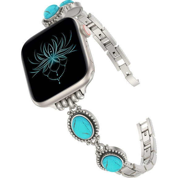 Wearlizer Boho Turquoise Bracelet Compatible with Apple Watch Band 42/41/40/38/46/45/44/49mm, Adjustable Jewelry Gemstone Strap for iWatch Ultra Series SE 10 9 8 7 6 5 4 3 2 1
