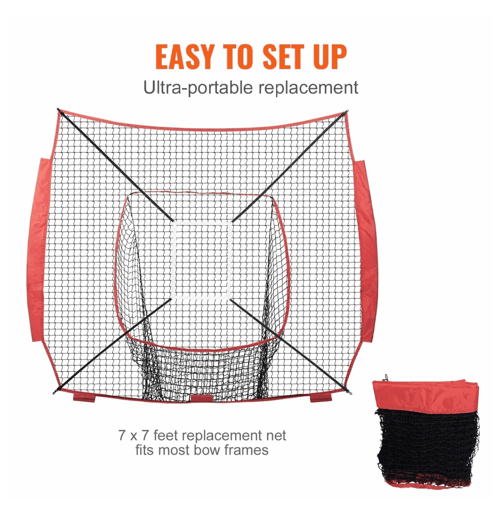 7x7 Baseball Softball Net, Training Net for Hitting, Pitching & Catching, Portable Backstop with Strike Zone, Replacement Net for Baseball Equipment