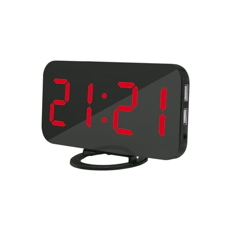 

Tomfoto Digital Display with Dual USB Ports Auto Dimmer Mode Easy Snooze Function Modern Mirror Desk Wall with Nightlight for Bedroom Home Office