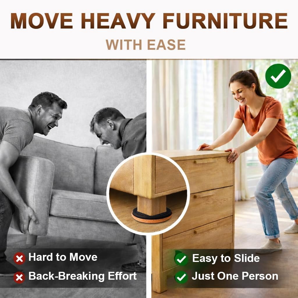 Felt Furniture Sliders for Hardwood Floors Protectors, 16 PCS 3 ½” Heavy Duty Furniture Pads Movers for Hard Surfaces - Chair Leg Protectors, Move Large Furniture Easily