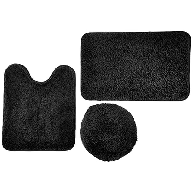 Lavish Home Black 3 Piece Super Plush Non-Slip Bath Mat Rug Set, 24" x 19.5"x1"