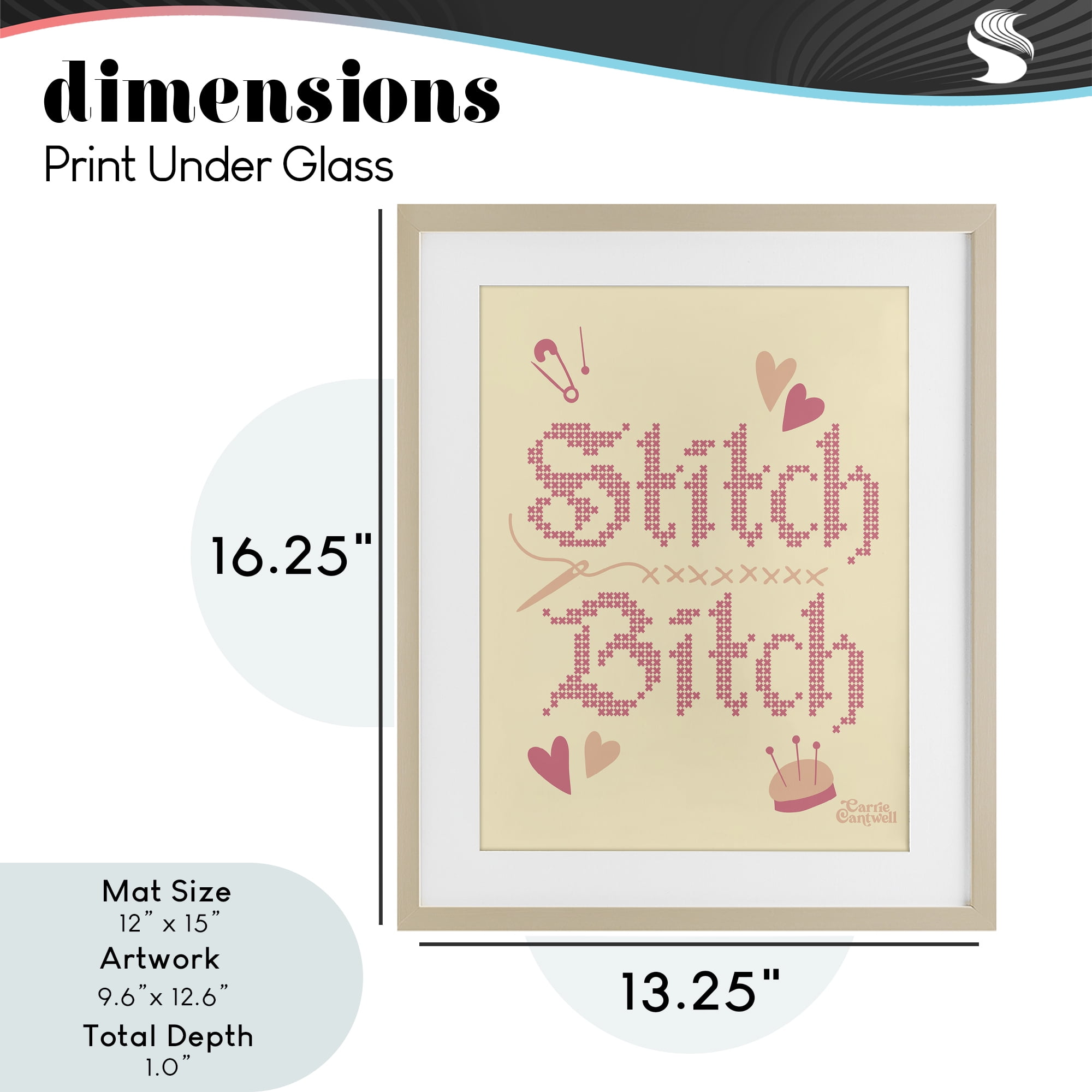 Stitch B*tch Embroidery Craft Birch Framed Print Under Glass, design by Carrie Cantwell