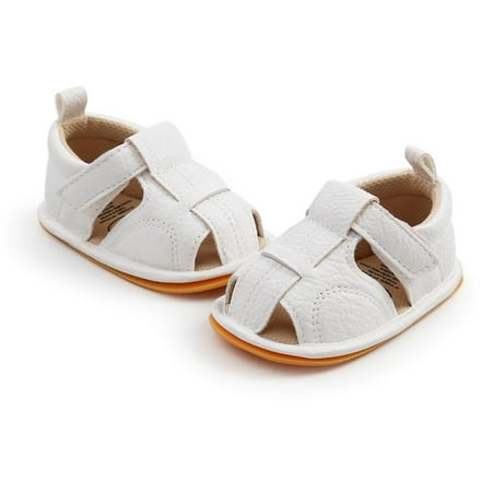 

Baby Boy Girl Anti-slip Soft Sole Sandals Cute Crib Shoes Summer Breathable Soft-soled PU Leather Sandals Toddler Shoes First Walkers White 12-18M