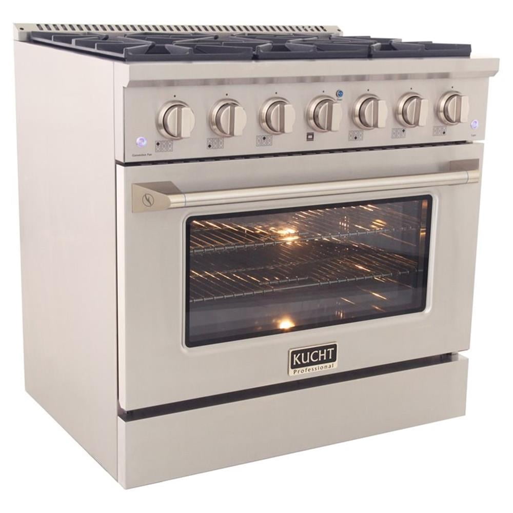 Kucht Professional 36" Stainless Steel Propane Gas Range with Knobs in Silver