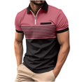 thumbnail image 4 of COSFO Men Shirts Striped Collared Short Sleeve Casual Tops Regular Fit Half Zip with Pocket Pullover T-Shirts, 4 of 5