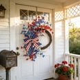 thumbnail image 2 of 15.8 Inch Patriotic Front Door Wreath, Red White Blue Artificial Flower Wreath with American Flag Bow for Independence Day 4th of July Outdoor Decor, 2 of 6