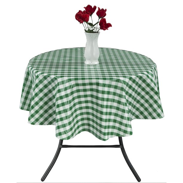 Berrnour Home Vinyl Green Checkered Design Indoor/Outdoor Tablecloth