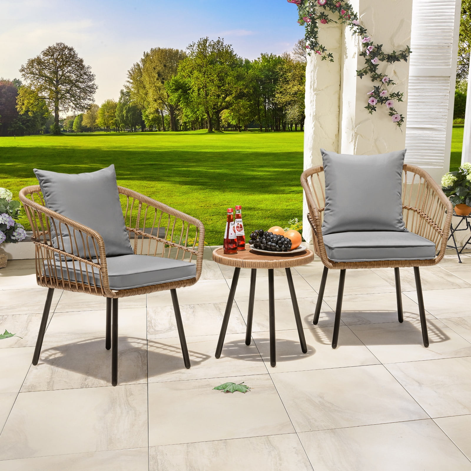 YITAHOME Patio Furniture Set 3 Pcs Outdoor Wicker Sofas Rattan Chair