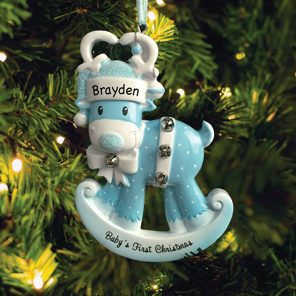 Personalized Blue Baby Reindeer Christmas Tree Ornament