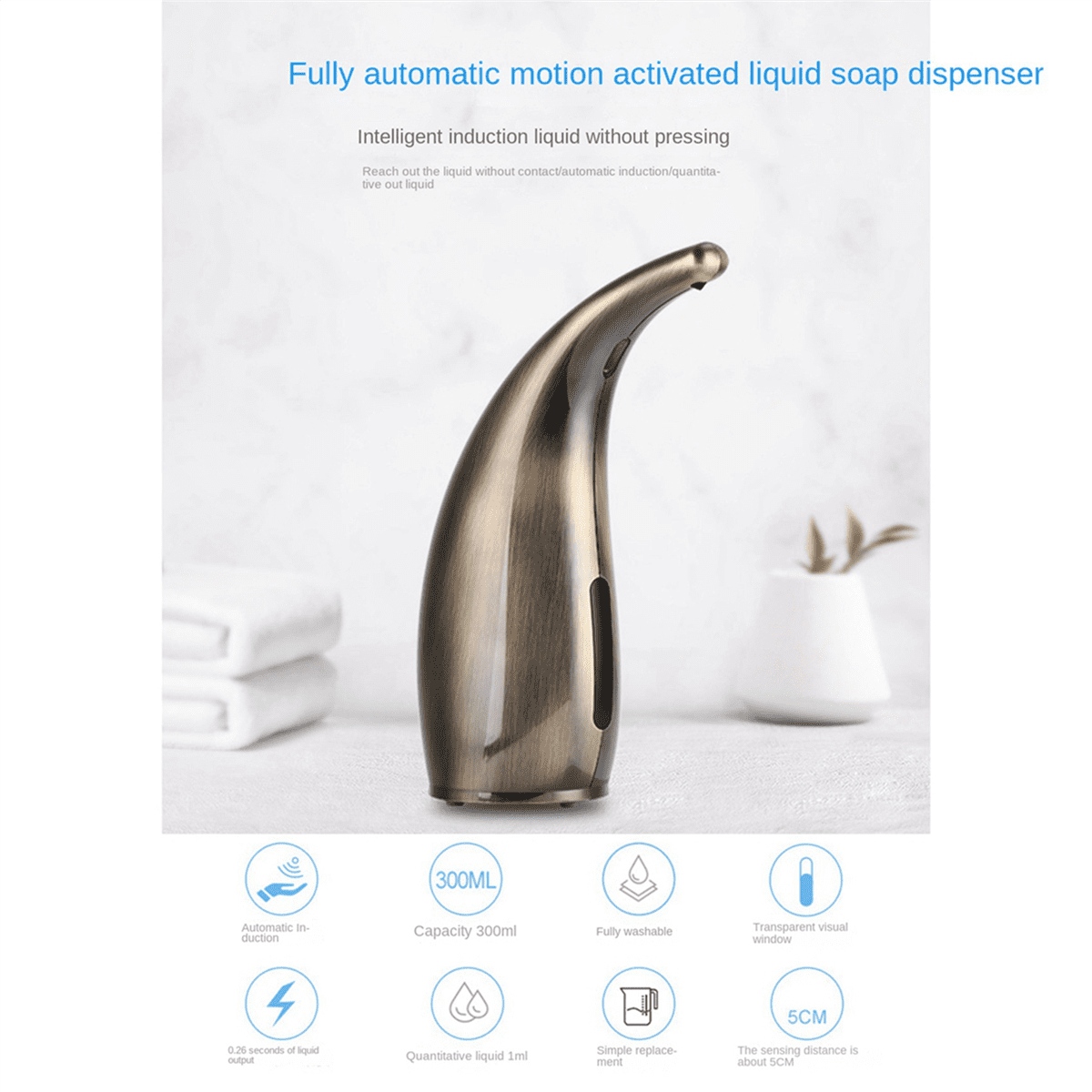 2X 300Ml Automatic Soap Dispenser,Touchless Soap Dispenser,Hands-Free Dish Soap Dispenser for Kitchen Hotel Bronze