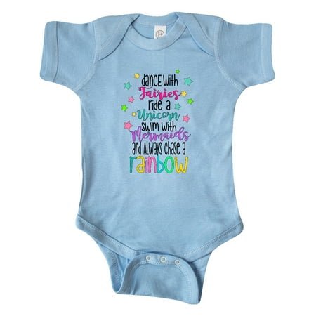 

Inktastic Dance with Fairies Ride a Unicorn Swim with Mermaids Gift Baby Boy or Baby Girl Bodysuit