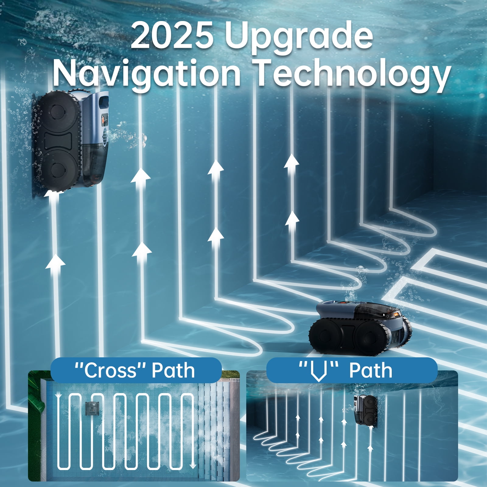 Cordless Robotic Pool Cleaner : Wall Floor Waterline Cleaning 180W Powerful Suction Last 150 Mins up to 2,050 Sq.ft for Inground Pool