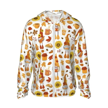 Sigee Gnomes Autumn Harvest Print UPF50+ Men s Sun Protection Hoodie Shirt SPF UV Shirt Long Sleeve Fishing Outdoor Lightweight S-3XL
