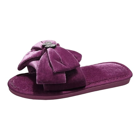 

Ladies Fashion Solid Color Bow Knot Comfortable Warm Flat Casual Cotton Slippers