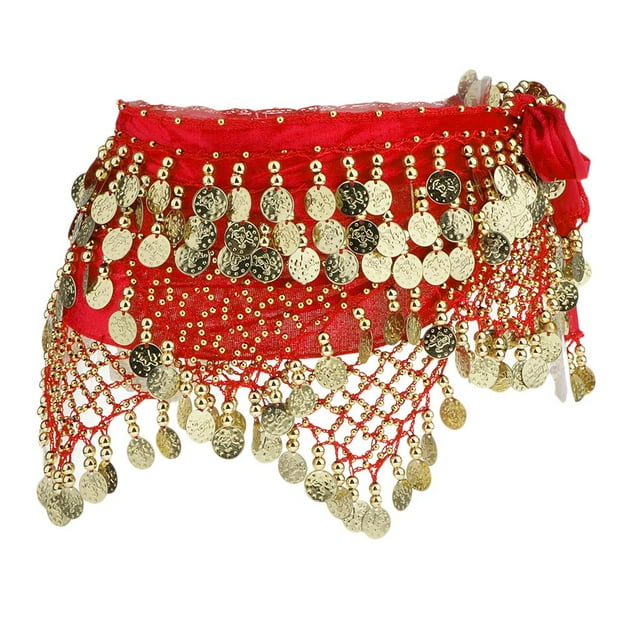 Cinturón Monedas para Danza del Vientre, Bufanda de Cadera, Cintura y Cadena rojo Zulema Cadena de cintura para danza del vientre de las mujeres