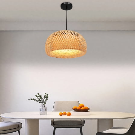 Vintage Bamboo Wicker Rattan Lantern Pendant Light Fixture Hanging Ceiling Lamp 110V 40W 14.96*7.87in for A Living Room, Dining Room