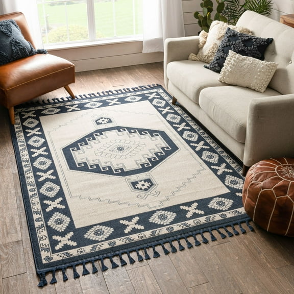Well Woven Kendre Dark Blue Tribal Medallion Area Rug