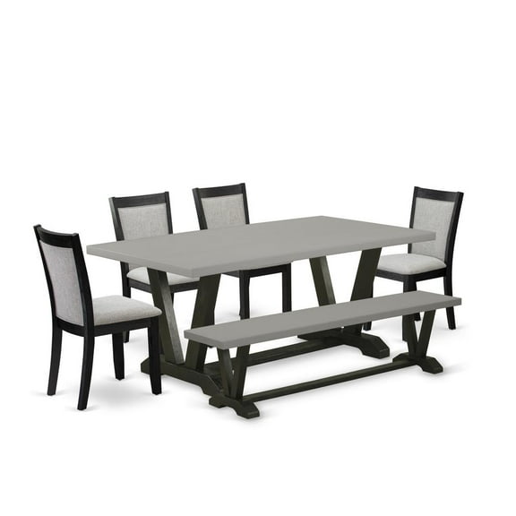 East West Furniture V-Style 6-Piece Wood Dining Set in Shitake Gray/Cement/Black
