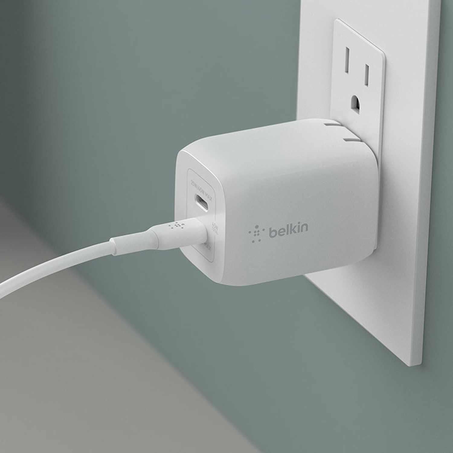 Belkin Chargeur Mural BoostCharge Pro Dual USB-C GaN avec PPS 65W Blanc