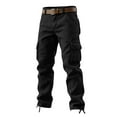 thumbnail image 2 of Juesizh Mens Cargo Pants Button Zipper Waist Staight Leg Cargo Pants Outdoor Casual Loose Solid Color Multi Pockets Workout Pants, 2 of 3