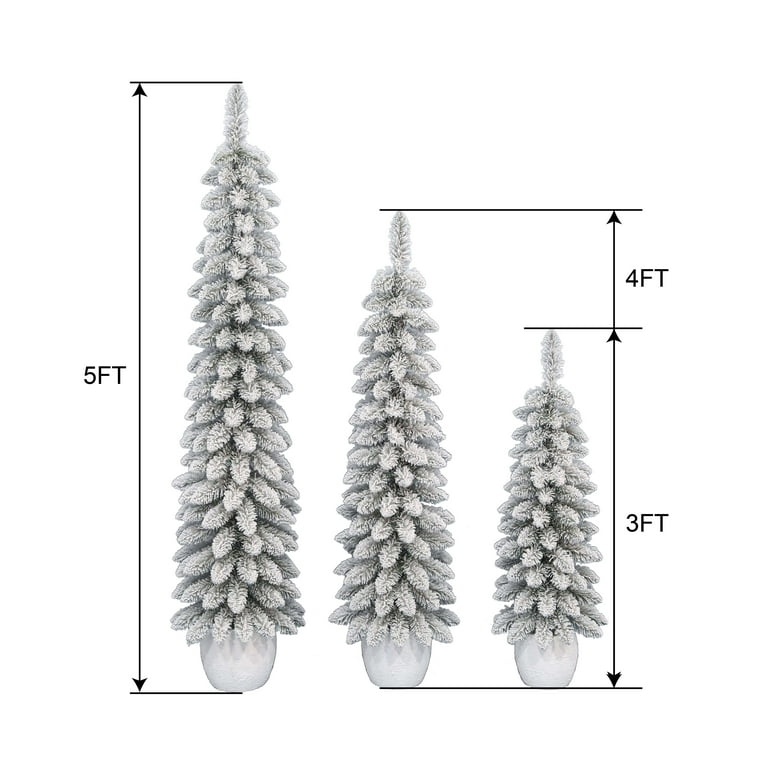 Set of 3 (3'/4'/5') Green Flocked Artificial Potted Christmas