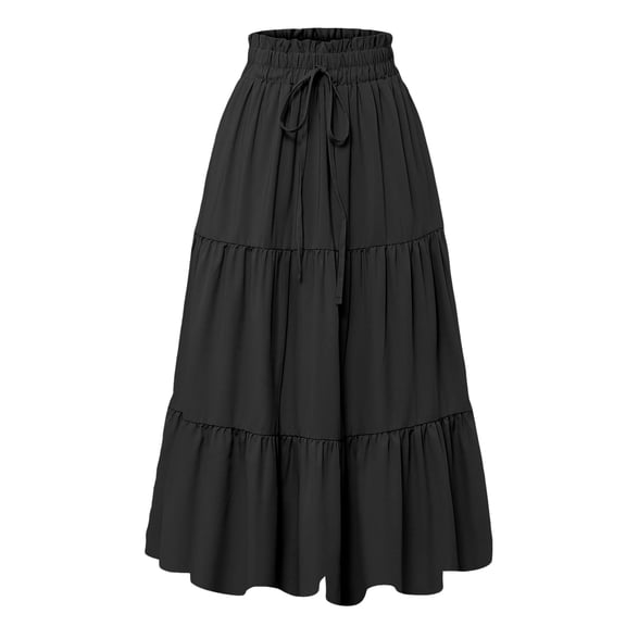 jinghuiyue Womens Casual Midi Skirts A-Line Flowy Elastic High Waist Tiered Pleated Long Skirt Beach Vacation Trendy M