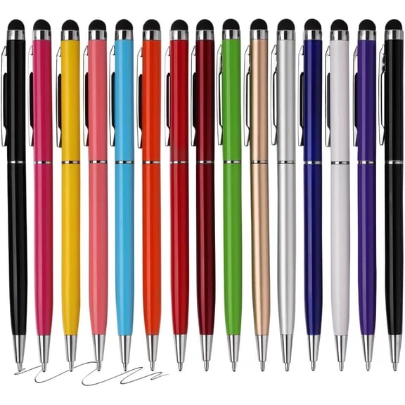 15 Pack Stylus Pens for Touch Screens Pen Compatible with Phone Tablets Kindle and Black Ink Bpoint Pens-2 in 1 Stylists pens