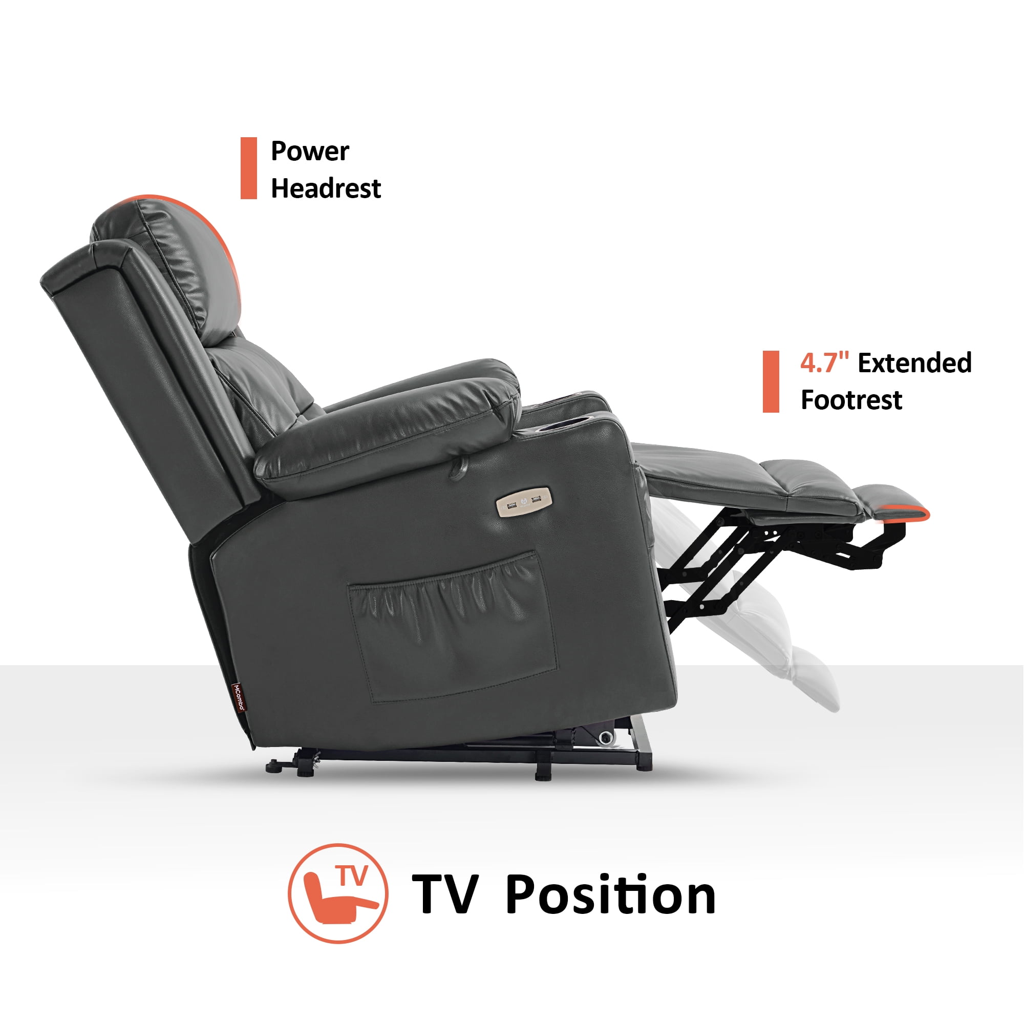 MCombo Large Triple Motor Power Lift Recliner Chair for Big and Tall Elderly, Faux Leather(Dark Grey)