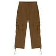 thumbnail image 4 of LIIPEE Boys Cargo Pants Spring Summer Casual Solid Color Stretch Elastic Waist Drawstring Straight Wide Leg Pants With Pockets Big Boys Soft School Pants,Coffee,11-12 Years, 4 of 7