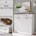 thumbnail image 5 of ZHOUB Modern Double Tilt-Out Trash Cabinet, 20 Gallon Fluted Laundry Hamper Cabinet with 2 Drawers, Wooden Hidden Garbage Can Cabinet with Storage Basket,Free Standing for Kitchen ,White, 5 of 14