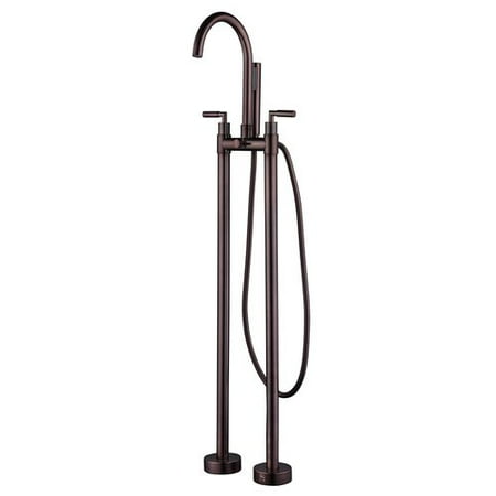 - Kardiel HelixBath Sutherland Gooseneck Modern Double Handle Floor Mount Freestanding Tub Filler with Hand Shower