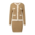 thumbnail image 4 of Fgnfyis Knitted Cardigan Pocket Button Small Fragrance Skirt Suit Two Piece Sets for Women Khaki M, 4 of 5