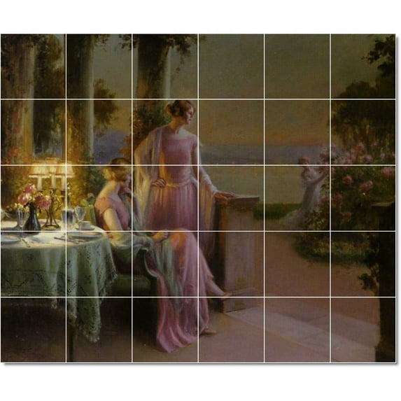 Ceramic Tile Mural-Delphin Enjolras Women Painting 50. 25.5" w x 21.25" h using (30) 4.25 x 4.25 ceramic tiles