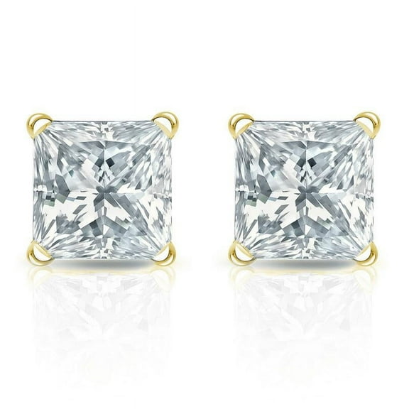 4 Carat Princess Solitaire Diamond Stud Earrings | IGI Certified Lab Grown Diamond Stud | 14K Yellow Gold | G - VS2 | Screw Backs