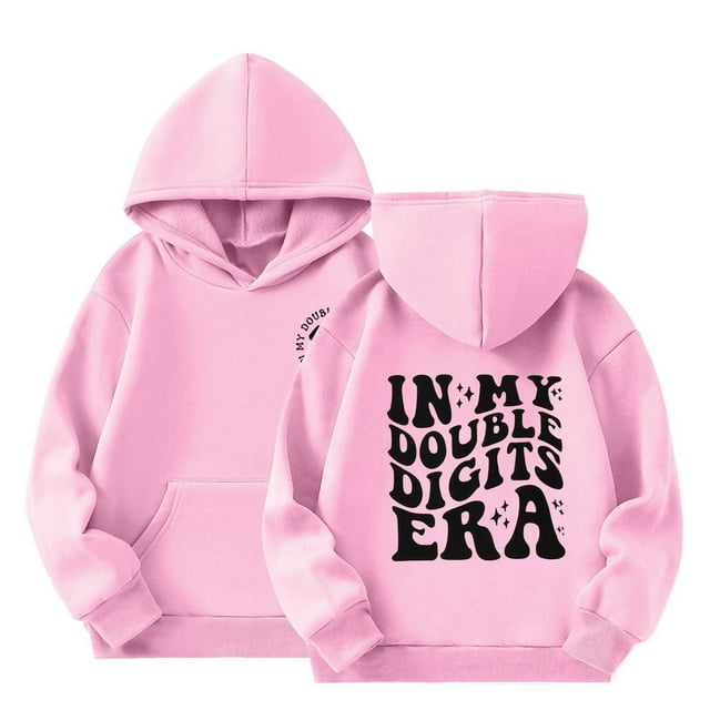 Double Digits Birthday Athletic Hooded Pullover For Girls Sports Jacket With Front Pocket Casual Sweatshirt