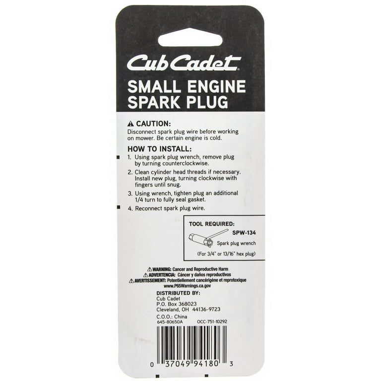 CUB CADET OCC-751-10292 Spark Plug RZT XT1 XT2 Mowers 1X 2X 3X