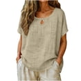 thumbnail image 3 of Diufon Cotton Linen Tees for Women Summer Casual Solid Color Tops Round Neck Short Sleeve T-Shirts, 3 of 7