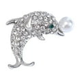 thumbnail image 2 of Xinyolin Cute Dolphin Shape Brooch Sparkling Rhinestones Faux Pearl Decor Pin Shawl Scarf Hat Outfit Animal Badge Jewelry Gift, 2 of 7