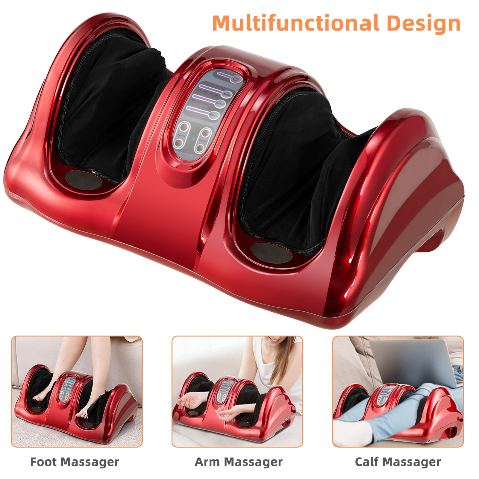 Giantex Foot Massager Machine, Electric Therapeutic Shiatsu Foot Calf Massager w/Kneading & Rolling for Foot & Ankle Pain, Red