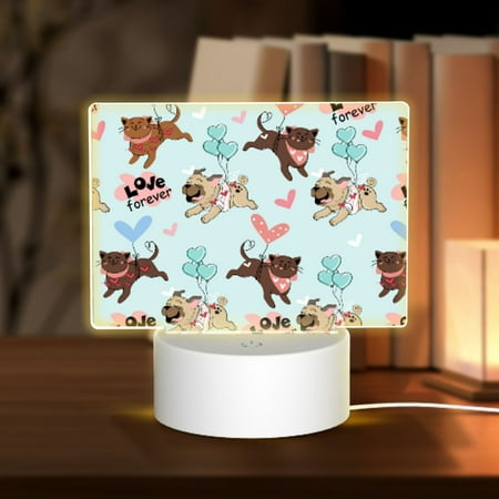 

Noewx Cute Pug Dogs 3D Night LED Light Lamp Base Acrylic Glass Panel USB Cable Lamp Light Display Base Show Stand for Christmas Room Restaurant Bar Shop