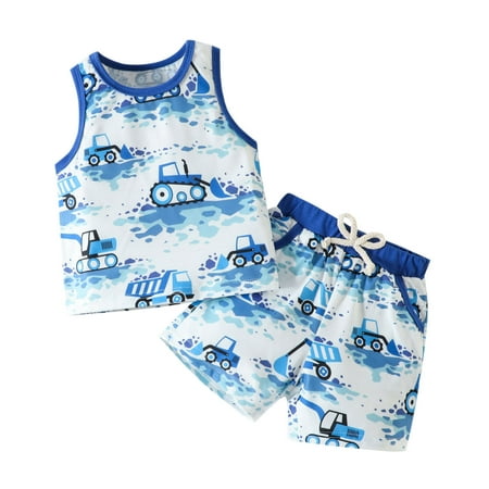 

Toddler Boys Girls Sleeveless Cartoon Printed Vest T-Shirt Tops Shorts Baby Outfits