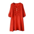 thumbnail image 6 of HAJWOH Women's Floral Embroidered Cotton Linen Maxi Boho Dress Short Sleeve V Neck Dresses Summer Flowy Beach Sundress, 6 of 7